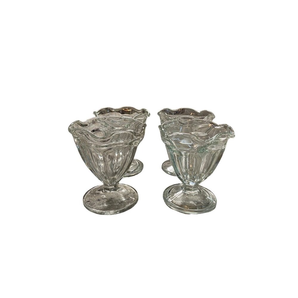 Vintage Anchor Hocking Tulip Clear Glass Ice Cream Sundae Cups 6” Set Of 4